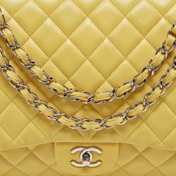 Chanel Yellow Quilted Leather Maxi Classic Single Flap Bag