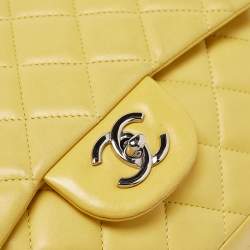 Chanel Yellow Quilted Leather Maxi Classic Single Flap Bag