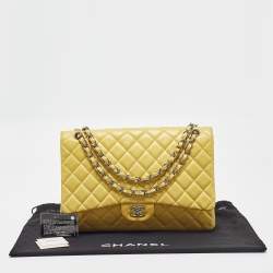 Chanel Yellow Quilted Leather Maxi Classic Single Flap Bag