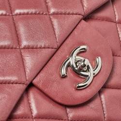Pre Owned Chanel Pink Quilted Leather Jumbo Classic Single Flap Bag