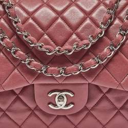 Pre Owned Chanel Pink Quilted Leather Jumbo Classic Single Flap Bag