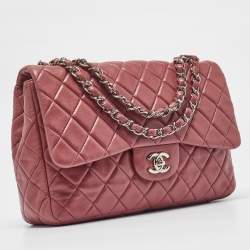 Pre Owned Chanel Pink Quilted Leather Jumbo Classic Single Flap Bag