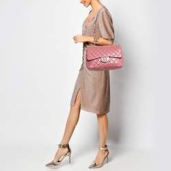 Pre Owned Chanel Pink Quilted Leather Jumbo Classic Single Flap Bag