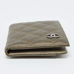 Chanel Metallic Quilted Caviar Leather CC Logo Card Case