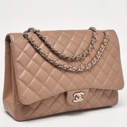 Pre Owned Chanel Old Rose Quilted Caviar Leather Maxi Classic Single Flap Bag