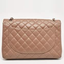 Pre Owned Chanel Old Rose Quilted Caviar Leather Maxi Classic Single Flap Bag