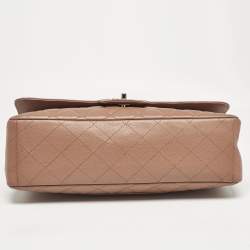 Pre Owned Chanel Old Rose Quilted Caviar Leather Maxi Classic Single Flap Bag