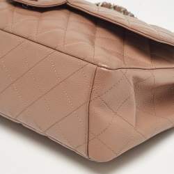 Pre Owned Chanel Old Rose Quilted Caviar Leather Maxi Classic Single Flap Bag