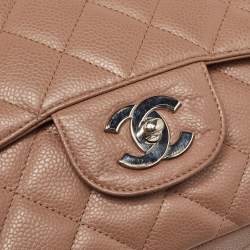 Pre Owned Chanel Old Rose Quilted Caviar Leather Maxi Classic Single Flap Bag