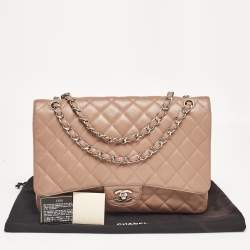 Pre Owned Chanel Old Rose Quilted Caviar Leather Maxi Classic Single Flap Bag