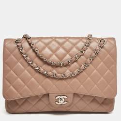 Pre Owned Chanel Old Rose Quilted Caviar Leather Maxi Classic Single Flap Bag