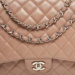 Pre Owned Chanel Old Rose Quilted Caviar Leather Maxi Classic Single Flap Bag