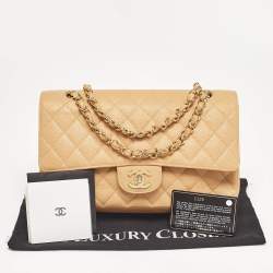 Chanel Beige Caviar Leather Medium Classic Double Flap Bag