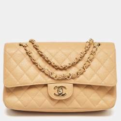 Chanel Beige Caviar Leather Medium Classic Double Flap Bag