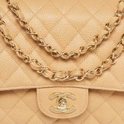 Chanel Beige Caviar Leather Medium Classic Double Flap Bag