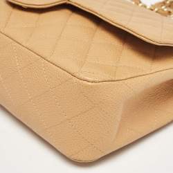 Chanel Beige Caviar Leather Medium Classic Double Flap Bag