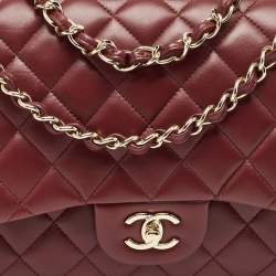 Pre Owned Chanel Burgundy Quilted Leather Jumbo Classic Double Flap Bag