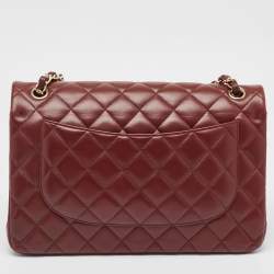 Pre Owned Chanel Burgundy Quilted Leather Jumbo Classic Double Flap Bag