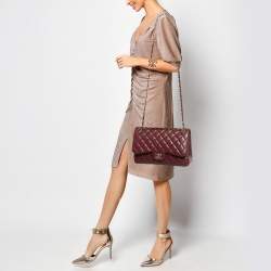 Pre Owned Chanel Burgundy Quilted Leather Jumbo Classic Double Flap Bag