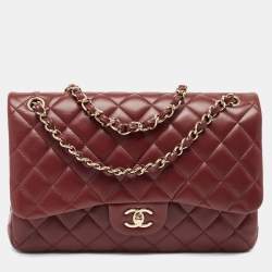 Pre Owned Chanel Burgundy Quilted Leather Jumbo Classic Double Flap Bag