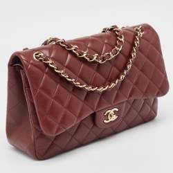 Pre Owned Chanel Burgundy Quilted Leather Jumbo Classic Double Flap Bag