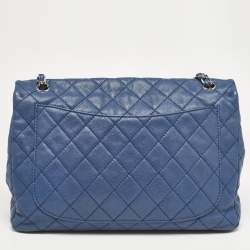 Pre Owned Chanel Blue Quilted Caviar Leather Maxi Classic Single Flap Bag