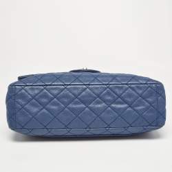 Pre Owned Chanel Blue Quilted Caviar Leather Maxi Classic Single Flap Bag