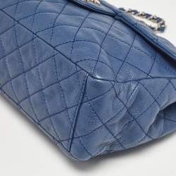 Pre Owned Chanel Blue Quilted Caviar Leather Maxi Classic Single Flap Bag
