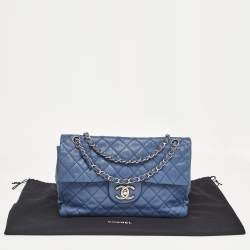 Pre Owned Chanel Blue Quilted Caviar Leather Maxi Classic Single Flap Bag