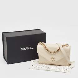 Pre Owned Chanel Cream Chevron Leather Medium Coco Envelope Flap Bag