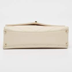 Pre Owned Chanel Cream Chevron Leather Medium Coco Envelope Flap Bag