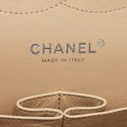 Pre Owned Chanel Cream Quilted Patent Leather Jumbo Classic Double Flap Bag