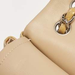 Pre Owned Chanel Cream Quilted Patent Leather Jumbo Classic Double Flap Bag