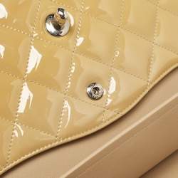 Pre Owned Chanel Cream Quilted Patent Leather Jumbo Classic Double Flap Bag