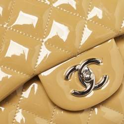 Pre Owned Chanel Cream Quilted Patent Leather Jumbo Classic Double Flap Bag
