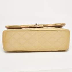 Pre Owned Chanel Cream Quilted Patent Leather Jumbo Classic Double Flap Bag