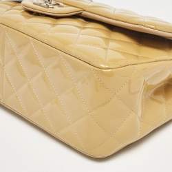 Pre Owned Chanel Cream Quilted Patent Leather Jumbo Classic Double Flap Bag