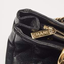 Pre Owned Chanel Black Quilted Caviar Leather GST Shopper Tote