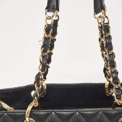 Pre Owned Chanel Black Quilted Caviar Leather GST Shopper Tote