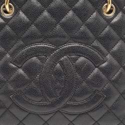 Pre Owned Chanel Black Quilted Caviar Leather GST Shopper Tote