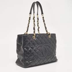 Pre Owned Chanel Black Quilted Caviar Leather GST Shopper Tote