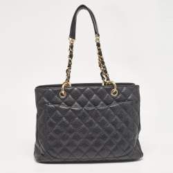 Pre Owned Chanel Black Quilted Caviar Leather GST Shopper Tote