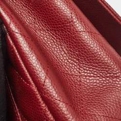 Pre Owned Chanel Red Quilted Caviar Leather Jumbo Classic Single Flap Bag