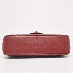 Pre Owned Chanel Red Quilted Caviar Leather Jumbo Classic Single Flap Bag