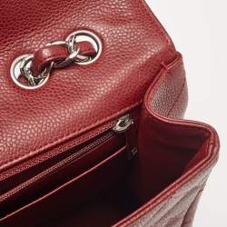 Pre Owned Chanel Red Quilted Caviar Leather Jumbo Classic Single Flap Bag