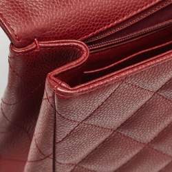 Pre Owned Chanel Red Quilted Caviar Leather Jumbo Classic Single Flap Bag