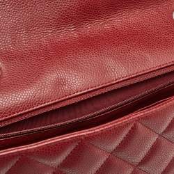 Pre Owned Chanel Red Quilted Caviar Leather Jumbo Classic Single Flap Bag