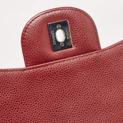 Pre Owned Chanel Red Quilted Caviar Leather Jumbo Classic Single Flap Bag