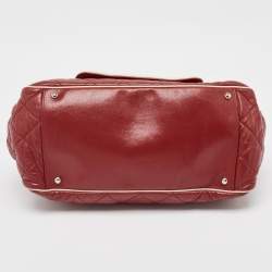 Pre Owned Chanel Burgundy Quilted Leather East West Accordion Flap Bag