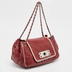 Pre Owned Chanel Burgundy Quilted Leather East West Accordion Flap Bag